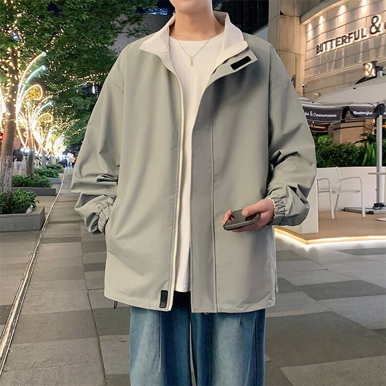 港风双面穿上衣夹克宽松落肩立领冲锋衣外套 JK908 P70图片