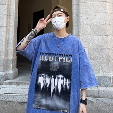 B239-1208-P38美式抽象人像个性印花复古水洗做旧半袖短袖T恤，男装T恤，星座514-2(原B239)