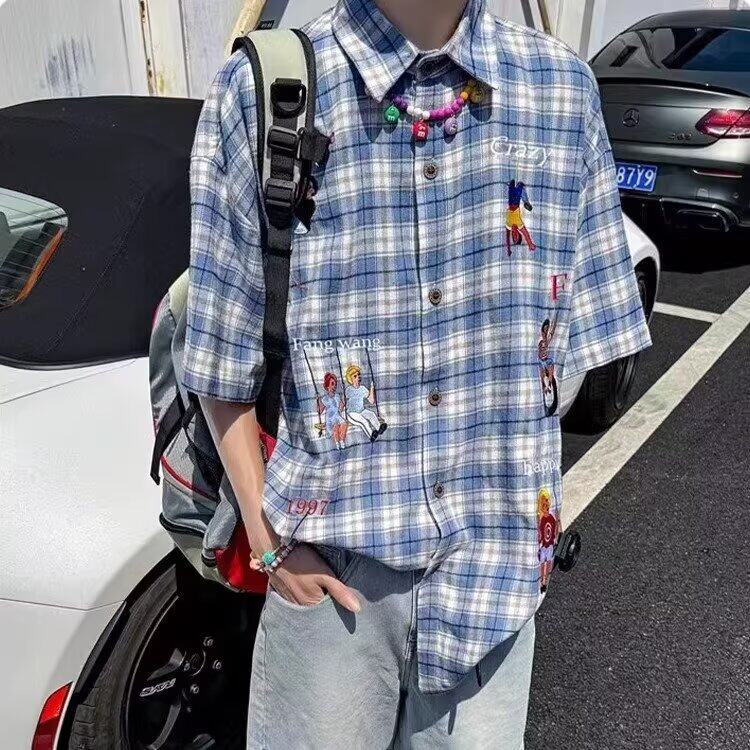 港风夏季复古宽松小众设计感趣味新款衬衫-CS92-网络图,男装衬衫,星座1002-2
