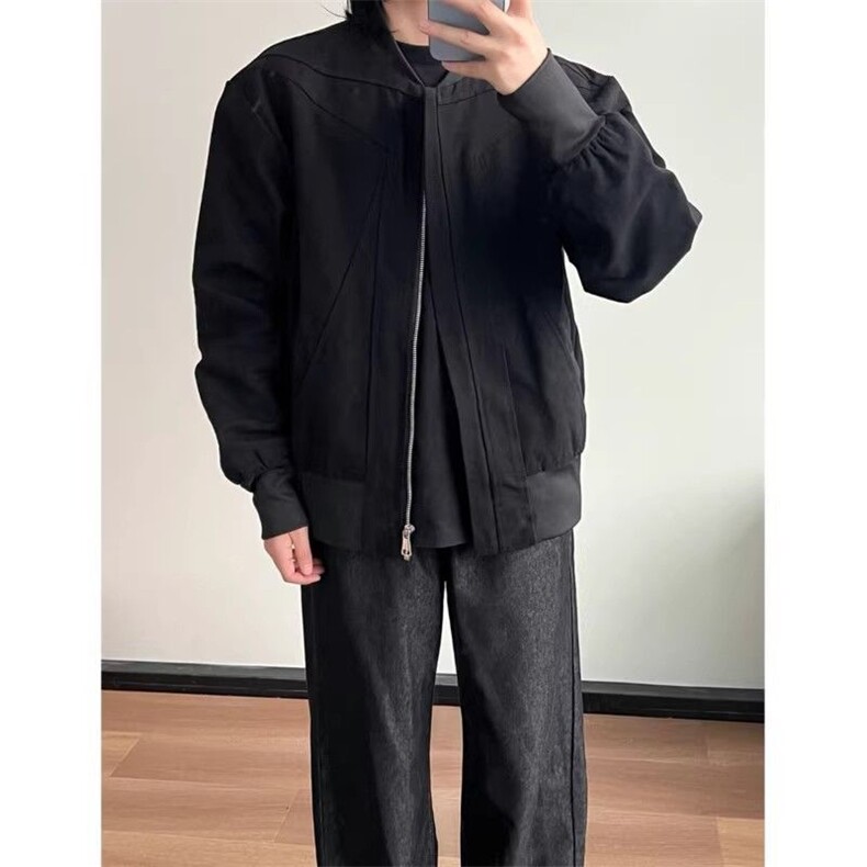 网图黑色夹克秋季重磅cleanfit设计感潮流解构剪裁310A-2517-P39,男装夹克,四季星座310A