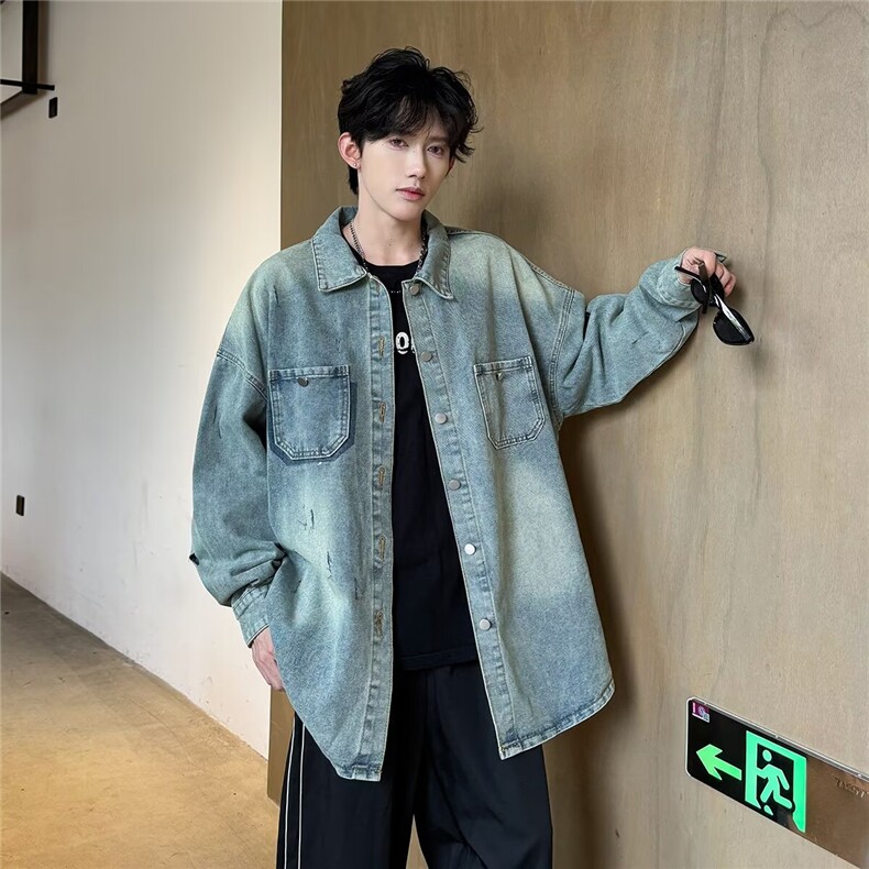 牛仔衬衫外套男士痞帅春秋炸街高级感青少年夹克上衣2561P55，男装工装外套，星座410-2