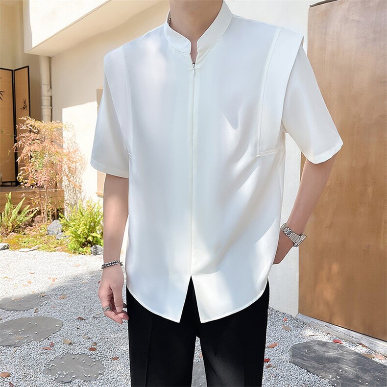 轻熟风~2025夏季立领假两件新中式衬衫C275/P50,男装衬衫,电商B331