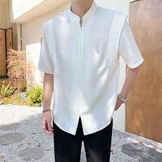轻熟风~2025夏季立领假两件新中式衬衫C275/P50，男装衬衫，电商B331