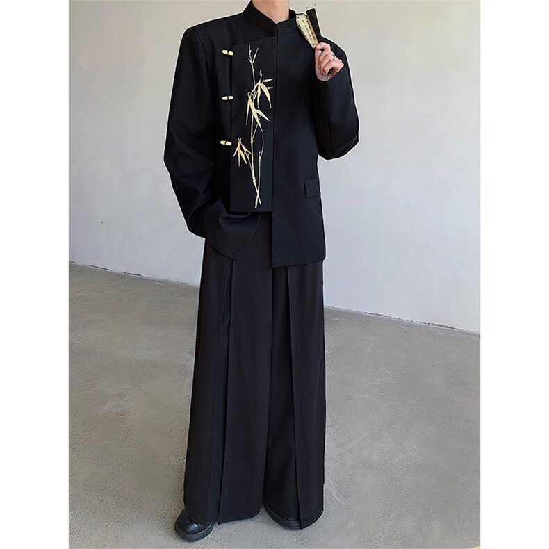 现货 25品质竹节扣刺绣礼服新中式金竹立领西服男女同款xz97-p128图片