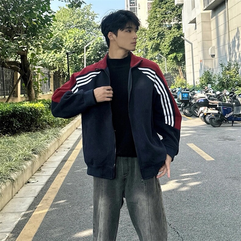 抖音得物高品质美式高街重磅结构织带拼接撞色立领卫衣外套CM41,女装短外套,电商A486-1