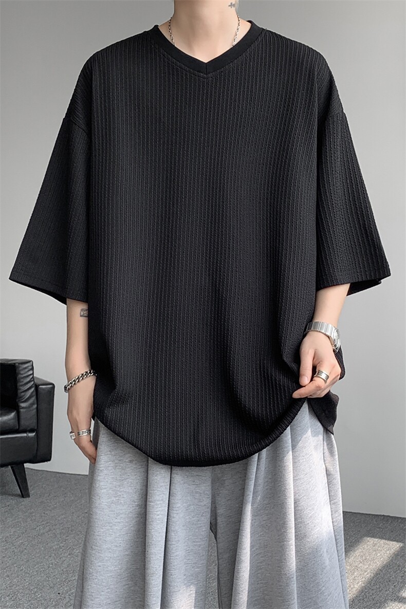 8XL-M短袖肌理感冰丝凉感T恤特大码鸡心领半袖纯色体恤DX1216/P28,男装T恤,电商B238