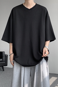 8XL-M短袖肌理感冰丝凉感T恤特大码鸡心领半袖纯色体恤DX1216/P28图片