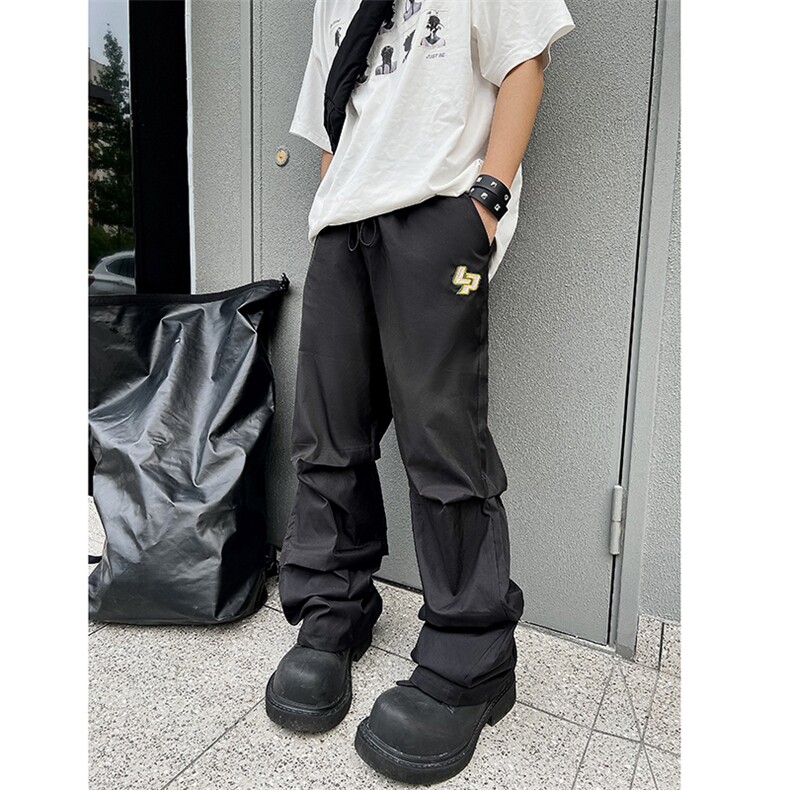 B221美式ins街头hiphop刺绣宽松褶皱休闲裤子LK23123-P60控78,男装休闲裤,电商B221