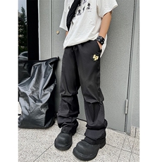 B221美式ins街头hiphop刺绣宽松褶皱休闲裤子LK23123-P60控78，男装休闲裤，电商B221