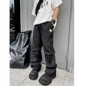 B221 美式ins街头hiphop刺绣宽松褶皱休闲裤子 LK23123-P60 控78图片