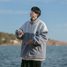 B225-W8414-P125-X148-标签拼接羊羔毛棉服-材质-60%棉-40%涤纶，男装棉衣，电商B225
