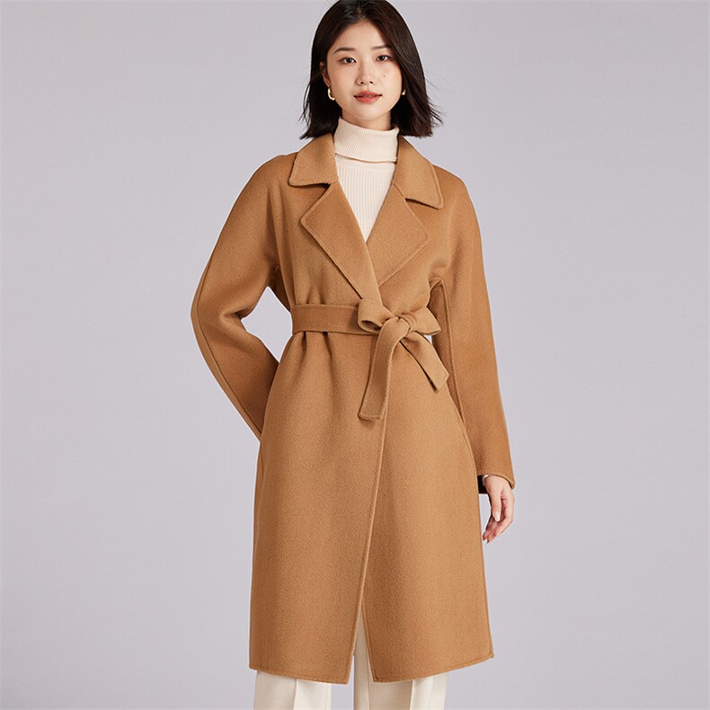 高级感显瘦女士秋冬季保暖长款舒适潮流羊毛外套，女装双面呢大衣，羊程大衣