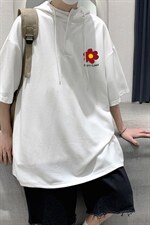 LD54257-P45 连帽短袖t恤男大码胖子带帽五分袖中袖 大皂风图片