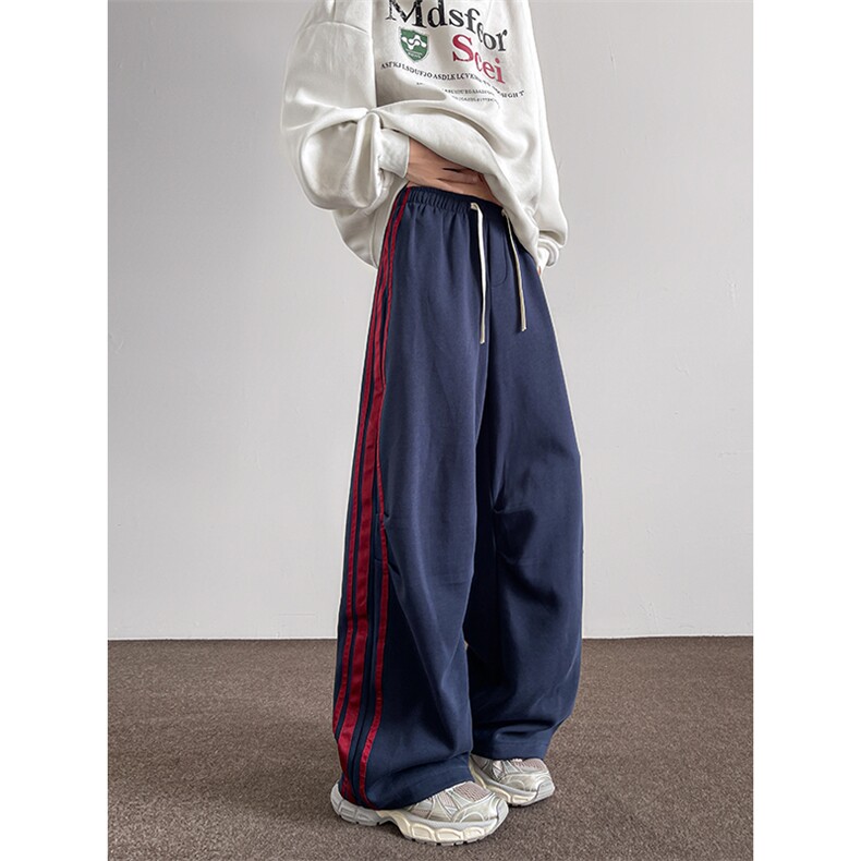 8XL-M美式复古三条杠休闲裤子加绒特大码阔腿卫裤KZ1935P60加绒70,男装休闲裤,电商B238