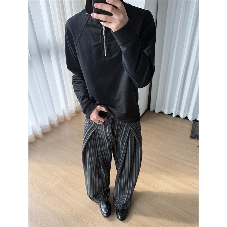 老钱风A字皱条纹呢料休闲裤CK832/特P55,男装休闲裤,电商B350