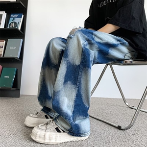 扎染渐变牛仔裤男春秋美式高街复古小众设计感ins裤子RK2192-P45图片