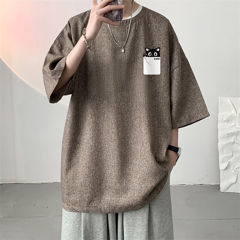 男人t恤短袖冰丝夏季薄款潮牌百搭宽松大码七分袖圆领高级感体恤图片