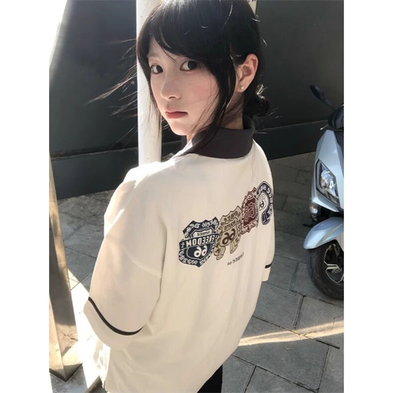 H0798-P40学院风polo衫半拉链宽松情侣短袖翻领T恤,女装T恤,星座617A-2