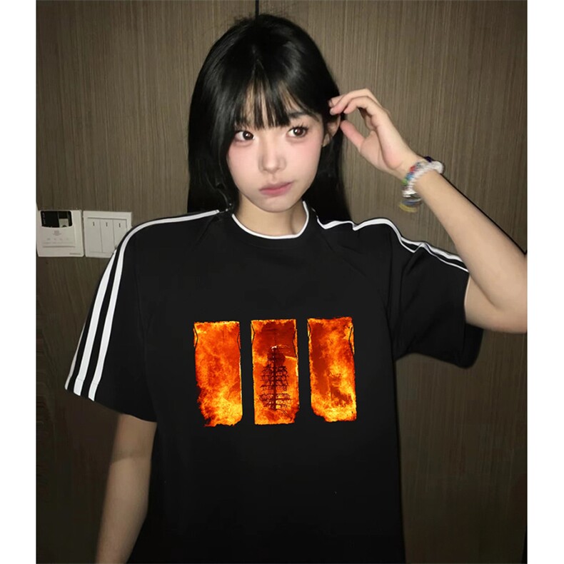 抖音得物高品质二开240克宽松纯棉美式潮牌三条杠织带短袖T恤,男装T恤,电商A486-1