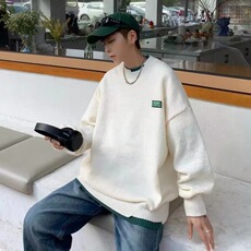 美式重磅毛衣男春秋季新款加厚慵懒风百搭纯色圆领针织衫8226-P45，男装针织衫/毛衣，星座1109-3