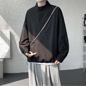 时尚立领棒球服衬衫韩版户外宽松抽绳防晒外套衬衫男冲锋衣 P42图片