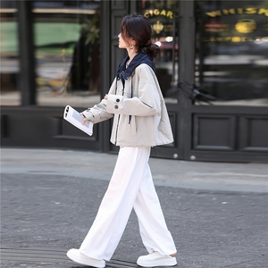 拼接撞色短款风衣女2025年秋季长袖连帽风衣女外套图片