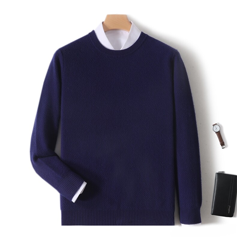 秋冬季新款舒适时尚百搭男士蜂窝圆领羊绒衫男装，男装羊绒套衫，绒韵雅