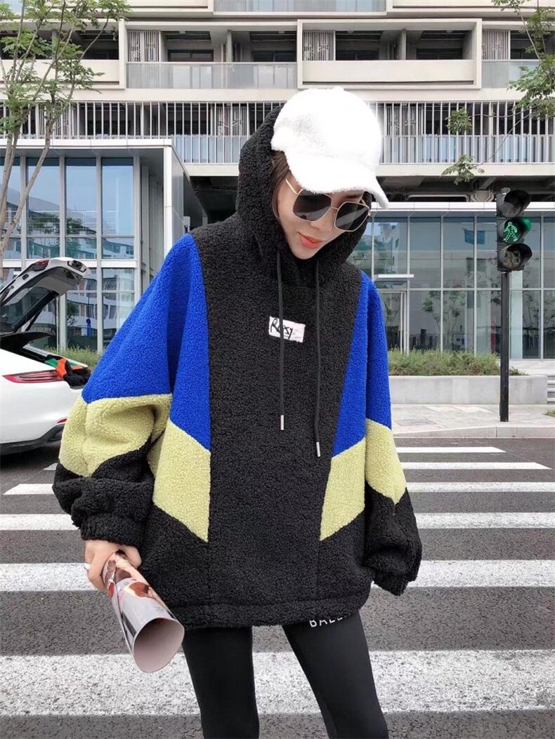 拼色颗粒绒卫衣，女装卫衣/绒衫，一杭