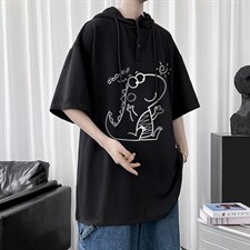 LD54172-P45连帽短袖t恤男大码胖子带帽五分袖中袖，男装T恤，电商A040