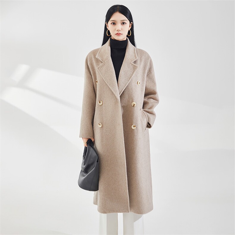 2025年秋季时尚百搭通勤简约休闲中长款大衣，女装双面呢大衣，澳纯羊绒