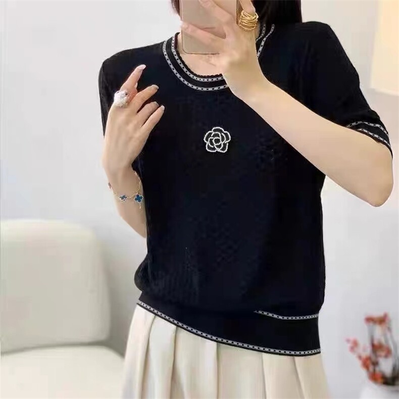 莱赛尔山茶花短袖T恤，女装针织衫/毛衣，天佑贝依