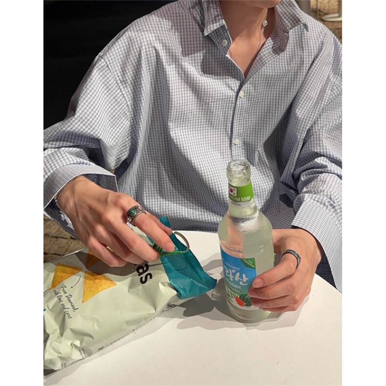 少年感复古小格子长袖衬衫男宽松老钱轻薄透气打底上衣C28,男装T恤,星座1116A（原606A-3）