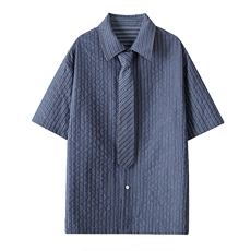 2026夏季新款学院风条纹领带短袖衬衫男CD6416-特P40建议零售价98，男装T恤，电商A001