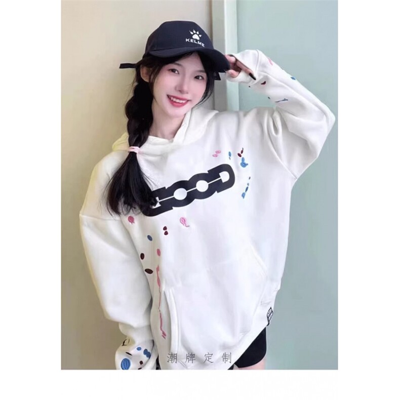 张泽禹宋亚轩同款GOODBRAND糖果泼墨刺绣时尚轻奢高级感连帽卫衣,男装卫衣,星座506A