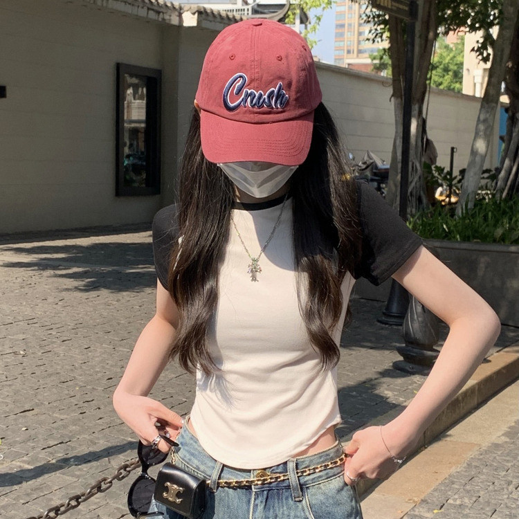ZT9965-P33插肩袖不规则T恤小个子短款内搭修身短袖上衣,女装T恤,电商B245