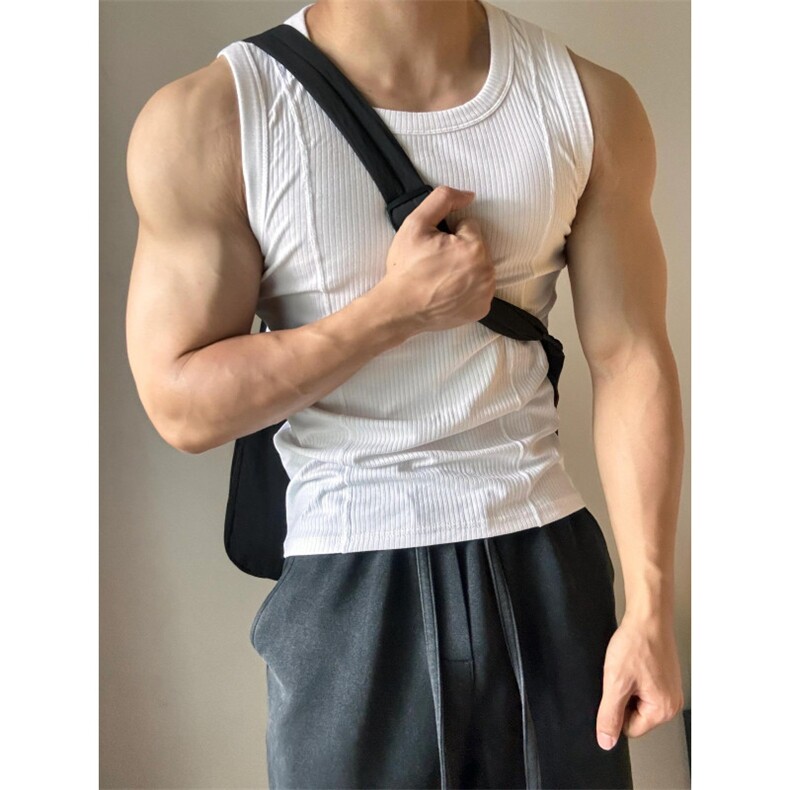 重磅无袖显大背心男夏季运动修身休闲健身训练坎肩弹力速干 T137图片