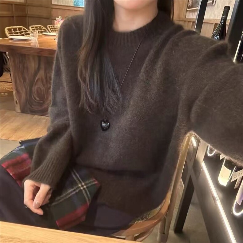 毛衣宽松慵懒圆领长袖套头针织打底衫内搭时尚潮流,针织衫/毛衣,春贝羊绒
