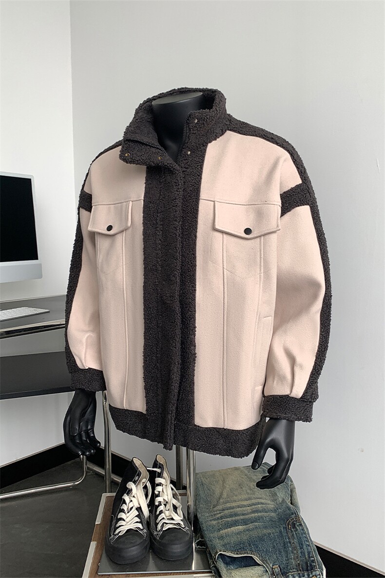 撞色羊羔毛拼接呢料夹克2025冬季男生立领外套XZ514-2-F588-P125,男装夹克,星座514-2(原B239)