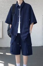 特批P55无差价夏季休闲百搭泡泡纱大码冰丝两件套套装男TZ5585，男装休闲套装，电商A001-1
