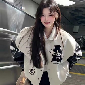 春秋棒球刺绣少女高中学生上衣夹克情侣复古初中服冬美式外套新款图片