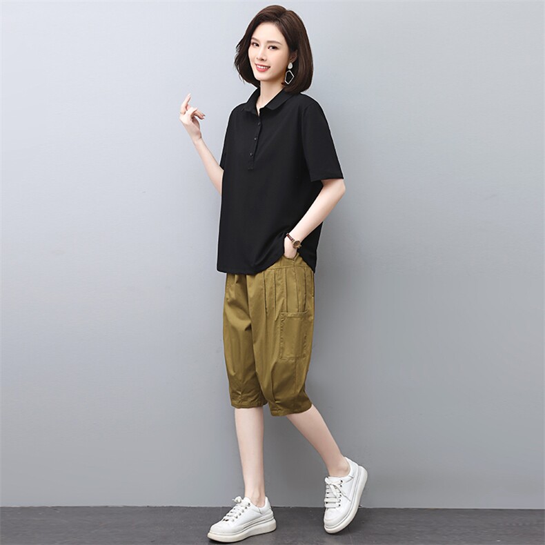 时尚休闲套装女夏2023新款宽松洋气减龄短袖T恤休闲裤两件套,女装套装/套裙,涵誉