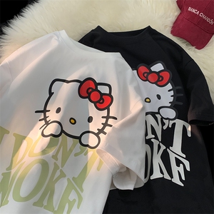 M368*P25日系卡通猫猫纯棉T恤春夏情侣装宽松版到5XL图片