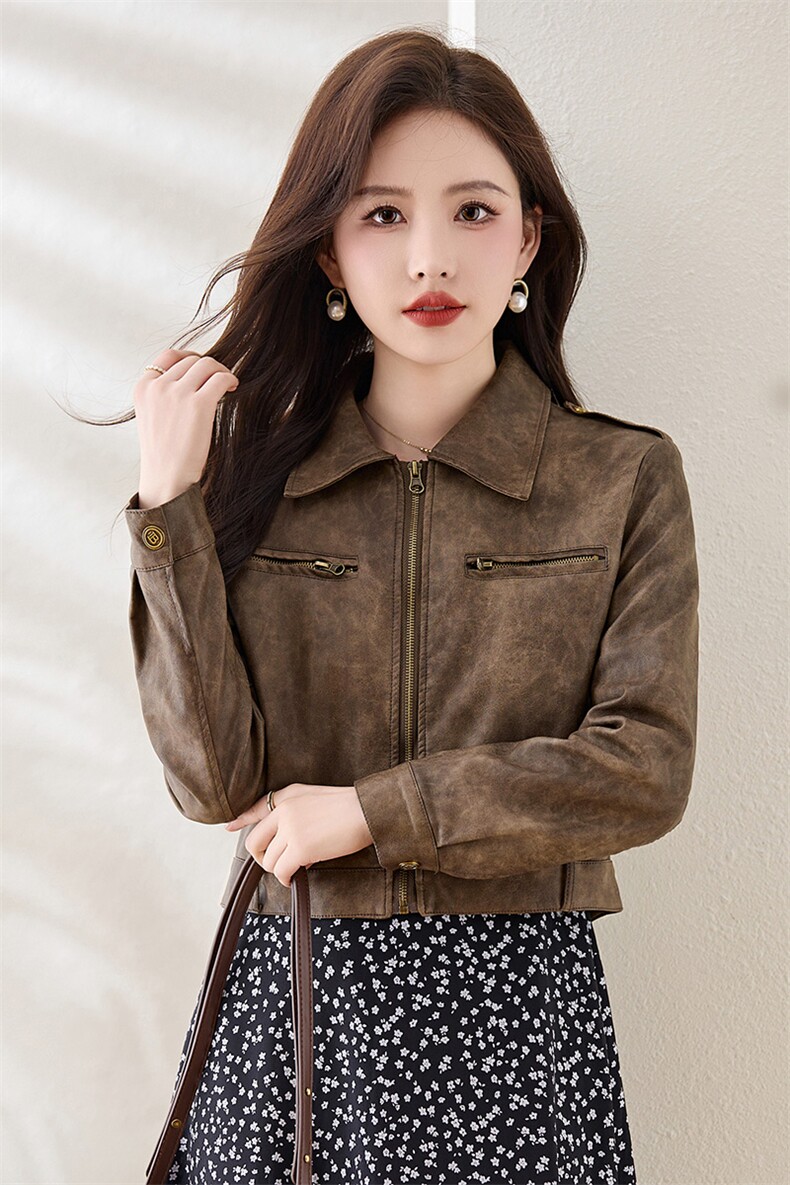 高级感皮衣短外套女2025春秋新款洋气显瘦小个子机车pu皮夹克上衣,女装皮衣,臻衣坊