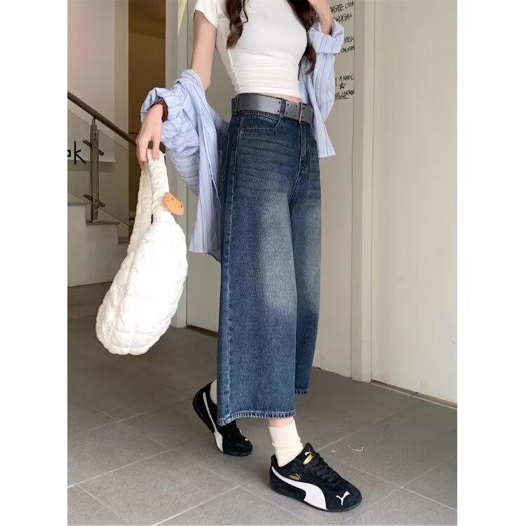 美式复古阔腿牛仔裤女夏季小个子七分裤宽松高腰裤子显瘦直筒裤,男装牛仔裤,星座1210-1