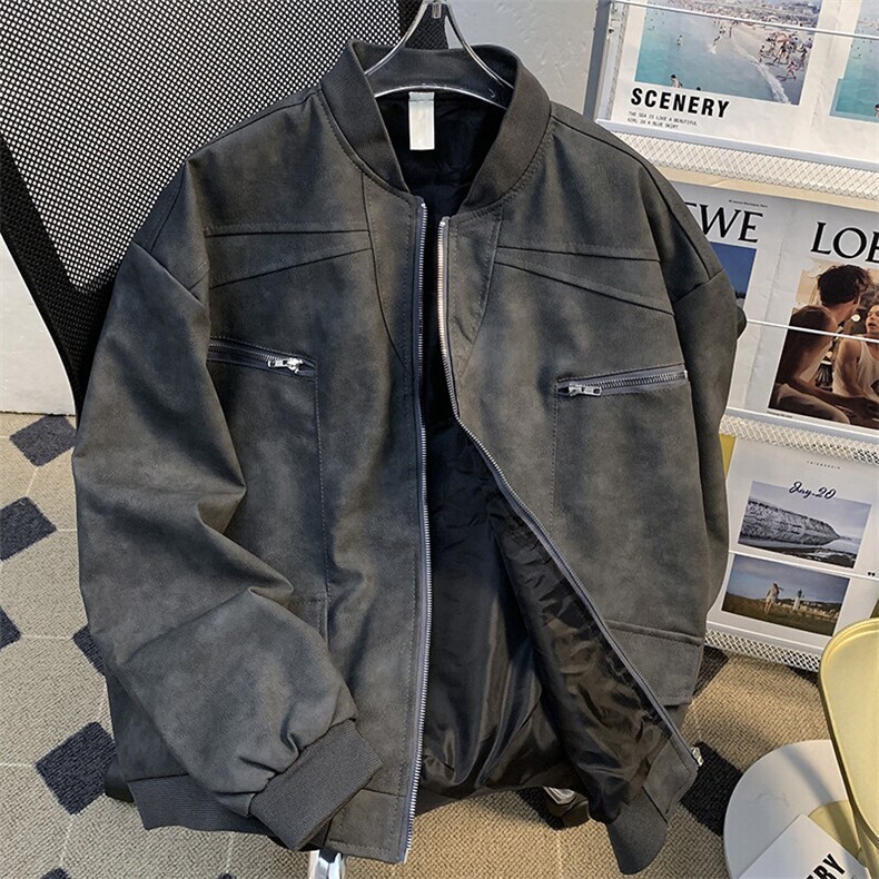 皮衣夹克男士韩版潮流高街百搭拉链2025春季新款ins外套W6067-P80,男装夹克,星座412-2