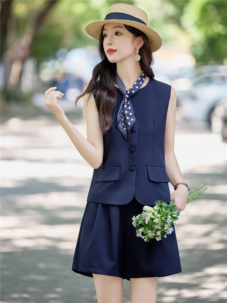 时尚西装马甲套装女装2025夏季新款小个子职业气质显瘦短裤两件套,女装套装/套裙,乐吉娜