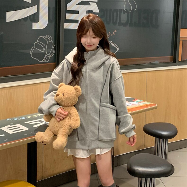 抖音得物高品质秋冬美式高街重磅结构辑明线纹理连帽卫衣外套W111,男装卫衣,电商A486