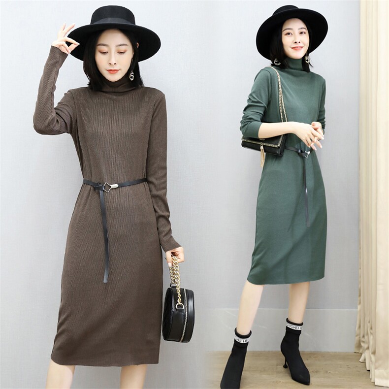 2020冬季中长款长袖连衣裙潮流时尚潮流舒适简约个性纯色，女装连衣裙，安之芮娜