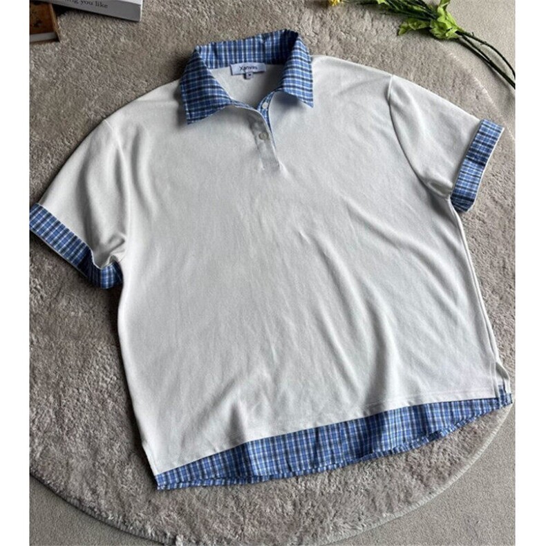 藏青色短袖T恤男款夏季青少年美式假两件宽松半袖休闲POLO领上衣,男装Polo衫,星座1116A（原606A-3）