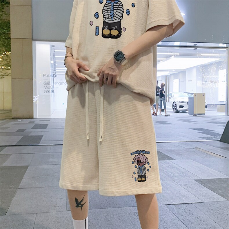 ！直播推荐2023夏季男士华夫格潮牌短袖T恤套装HTZ08P50,男装T恤,电商B220